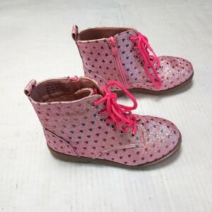 Girls Pink Glitter Combat Boots Size 13